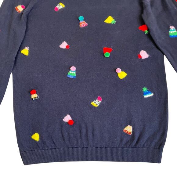 Talbots Sz M Party Hat Scoop Neck Sweater Navy with Multicolor Birthday Holiday - Picture 4 of 16